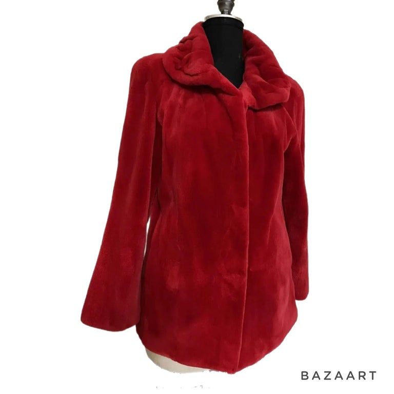 Brand new Birger christensen sheared mink fur coat red 12 ~no duties