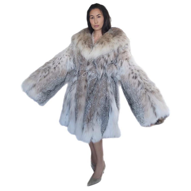 New lightweight Canadian lynx fur coat detachable hood size 24 XXL ~no duties