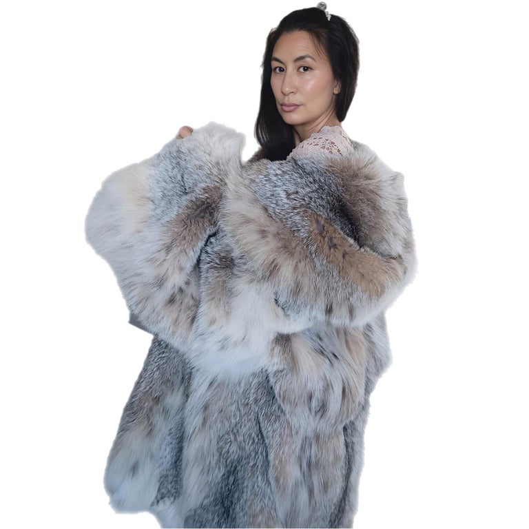 New lightweight Canadian lynx fur coat detachable hood size 24 XXL ~no duties