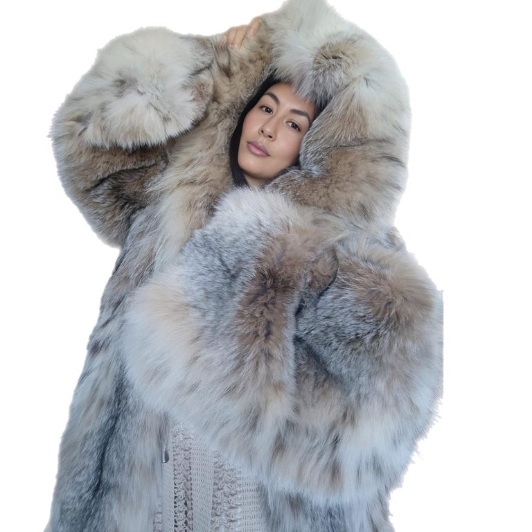 New lightweight Canadian lynx fur coat detachable hood size 24 XXL ~no duties