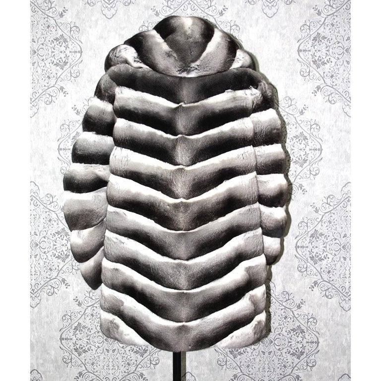 Brand New Chinchilla Fur Coat with Double Fur Hood (Size 12 - M) ~no duties