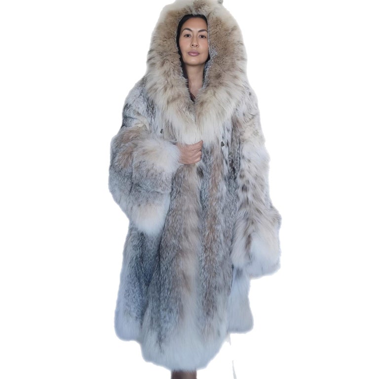 New lightweight Canadian lynx fur coat detachable hood size 24 XXL ~no duties