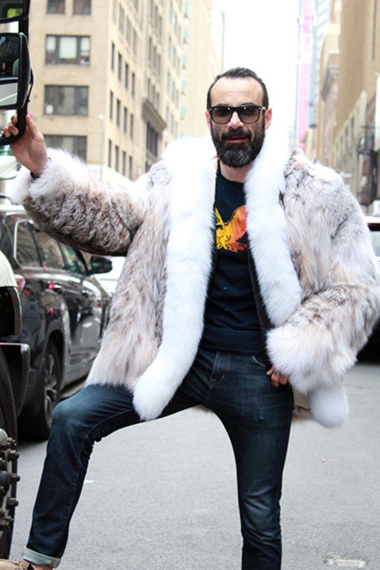 Brand new men's lynx fur coat with fox fur trim size L ~no duties