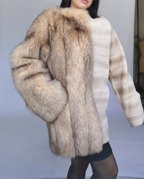 Brand New Birger Christensen Sheared Mink and Fox Fur Sweater coat (Size 10 -M)