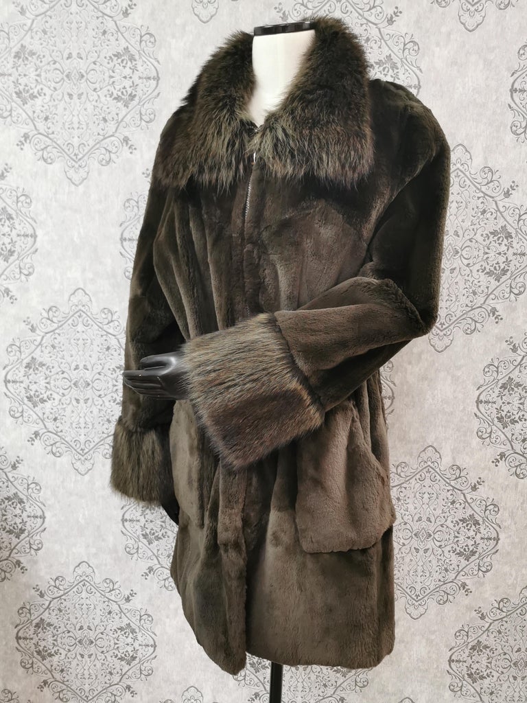 Nina Ricci sheared mink coat with fur trim size 12 integrated belt ~no duties