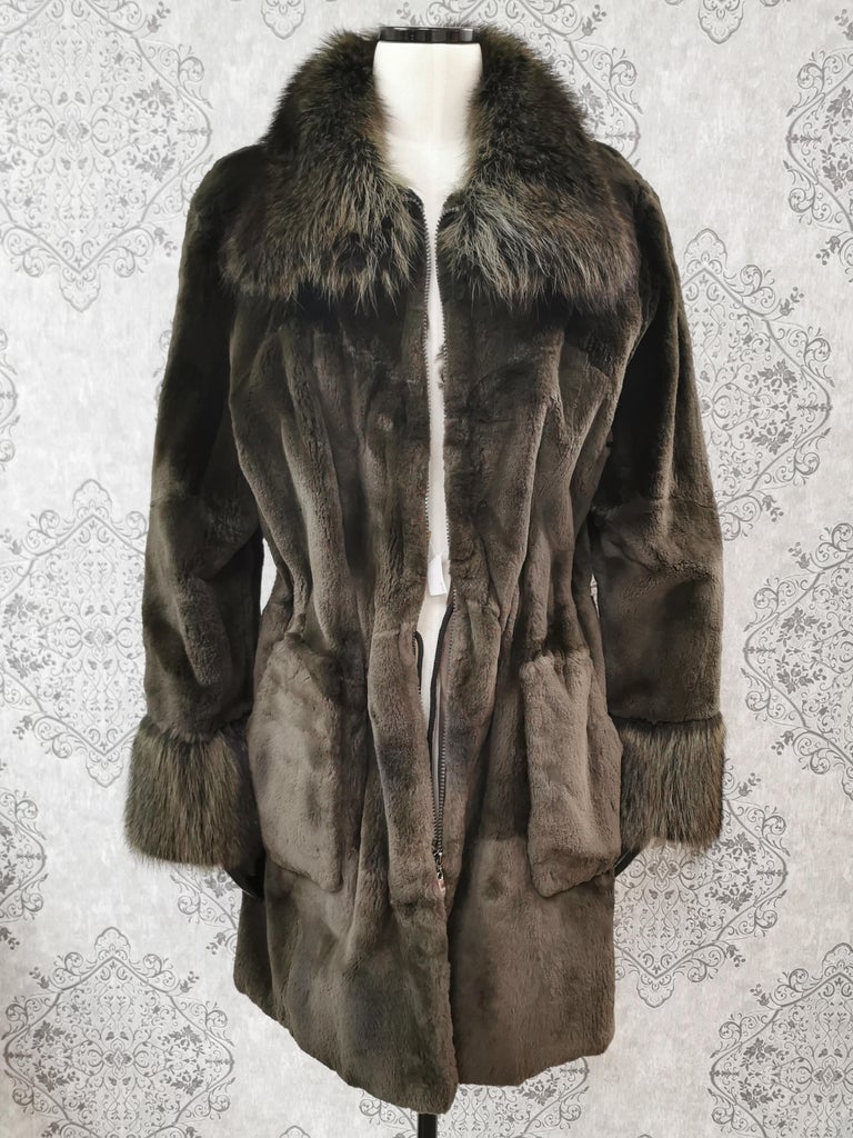 Nina Ricci sheared mink coat with fur trim size 12 integrated belt ~no duties