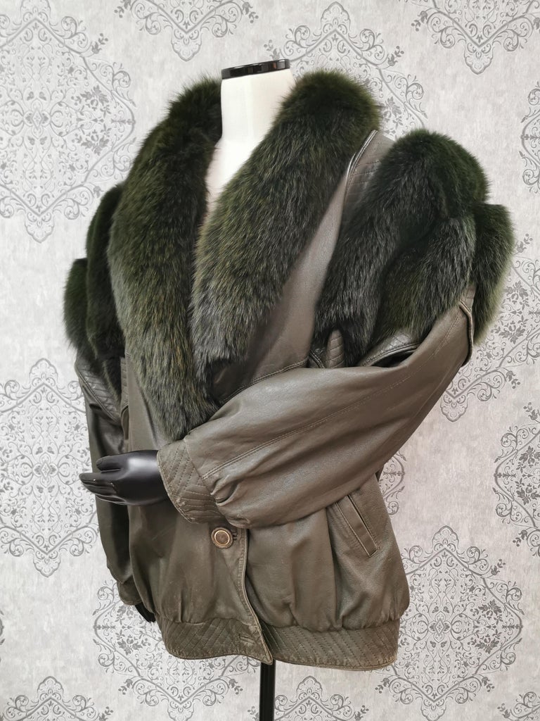 Saga fox leather coat dyed shadow fox fur trim and sleeves size 12 ~no duties