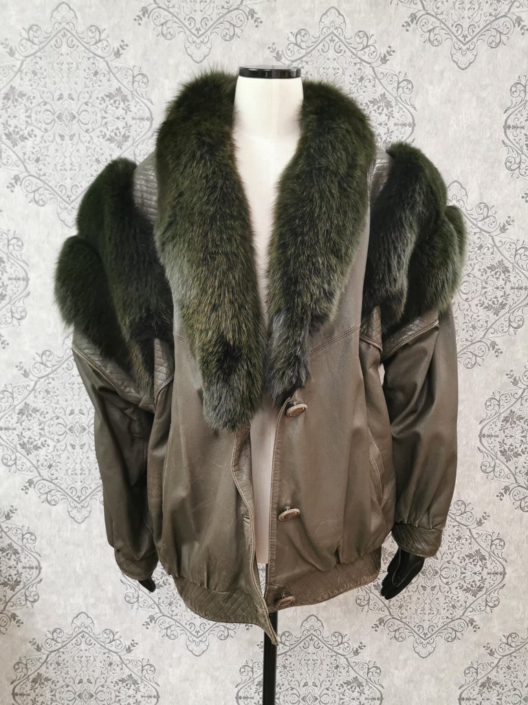 Saga fox leather coat dyed shadow fox fur trim and sleeves size 12 ~no duties