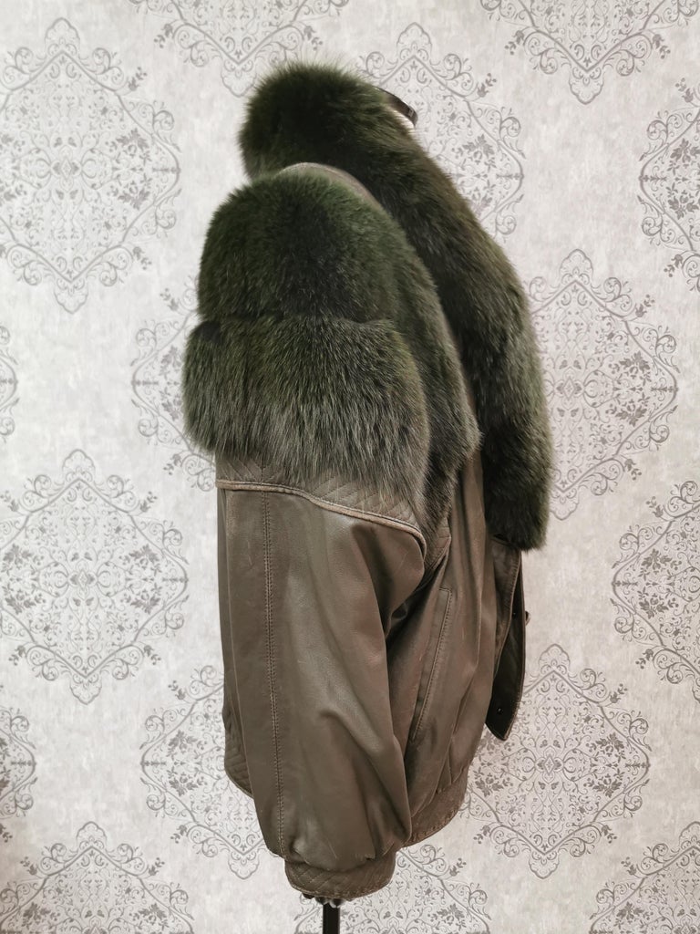 Saga fox leather coat dyed shadow fox fur trim and sleeves size 12 ~no duties