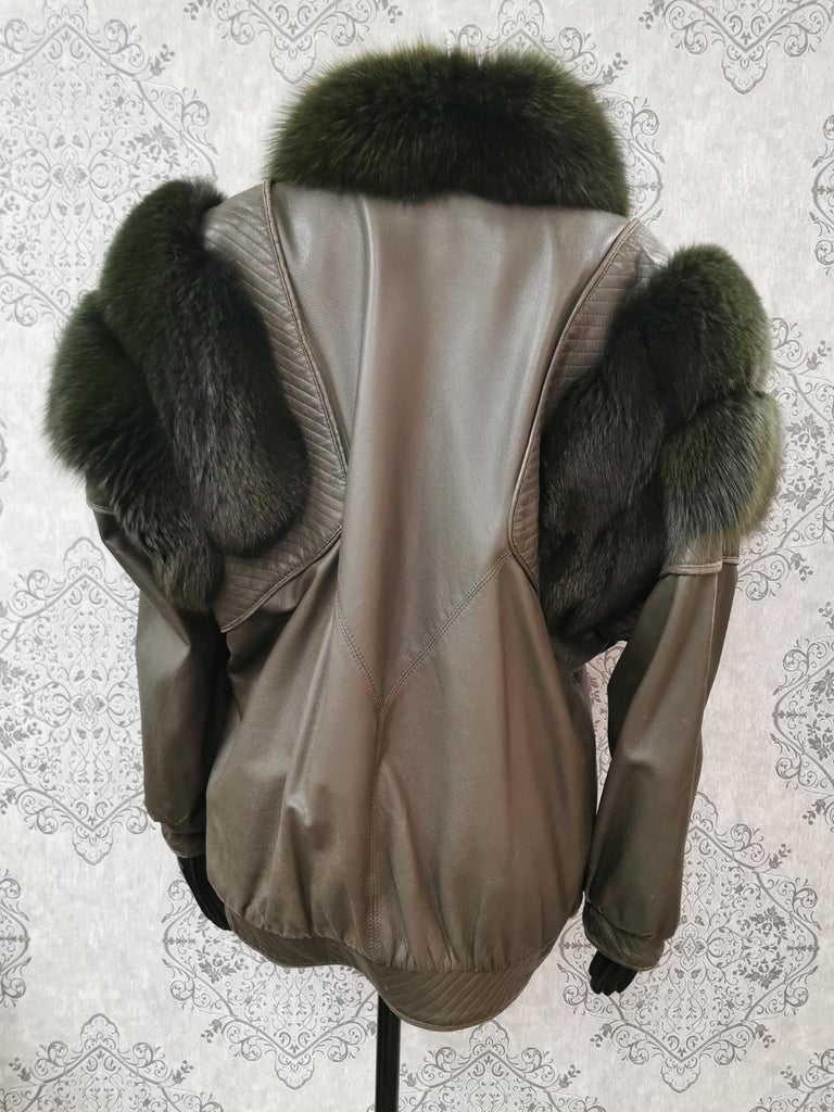 Saga fox leather coat dyed shadow fox fur trim and sleeves size 12 ~no duties