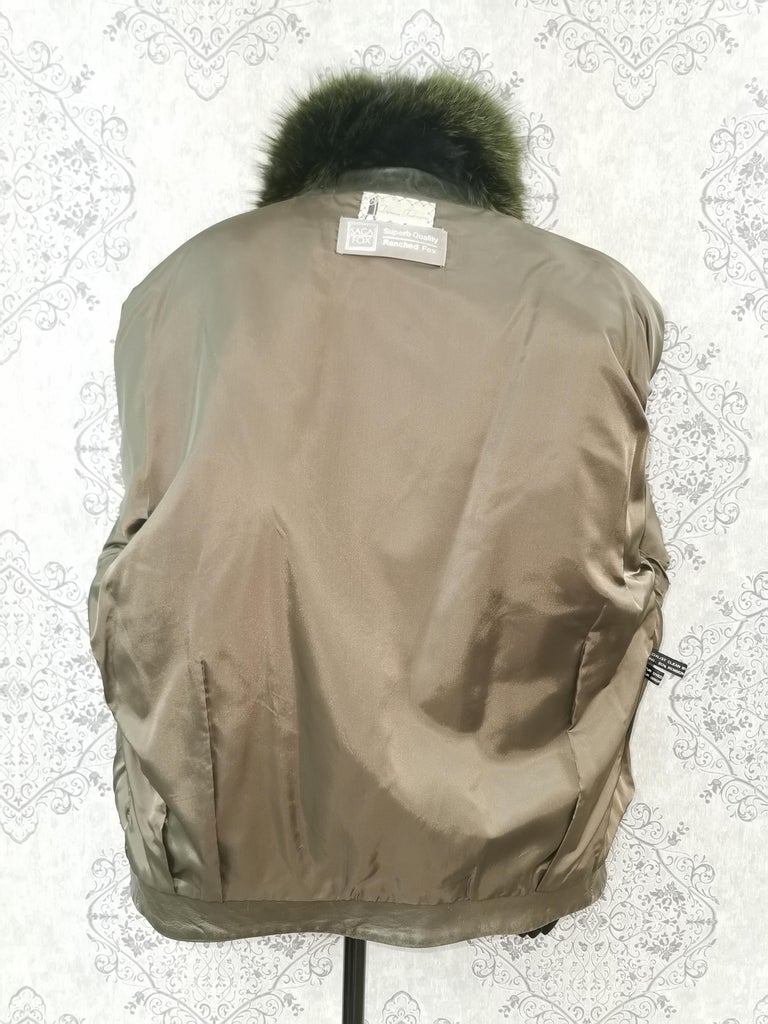 Saga fox leather coat dyed shadow fox fur trim and sleeves size 12 ~no duties