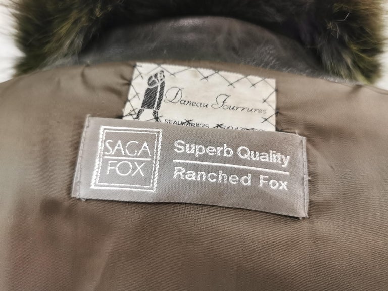 Saga fox leather coat dyed shadow fox fur trim and sleeves size 12 ~no duties