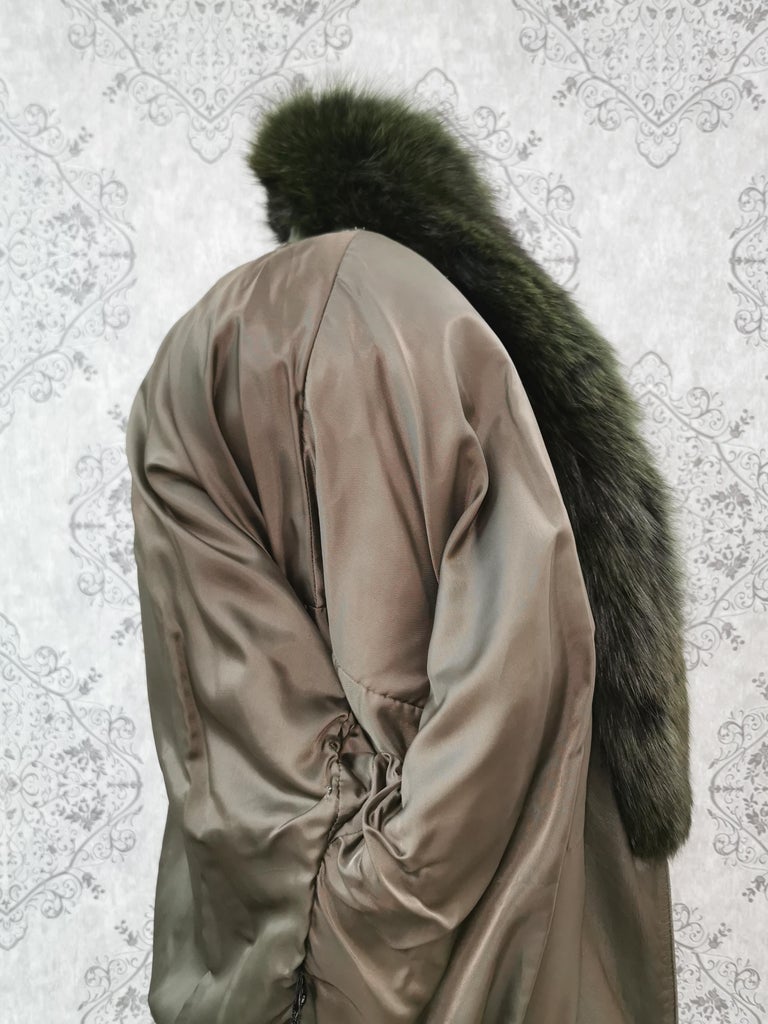 Saga fox leather coat dyed shadow fox fur trim and sleeves size 12 ~no duties