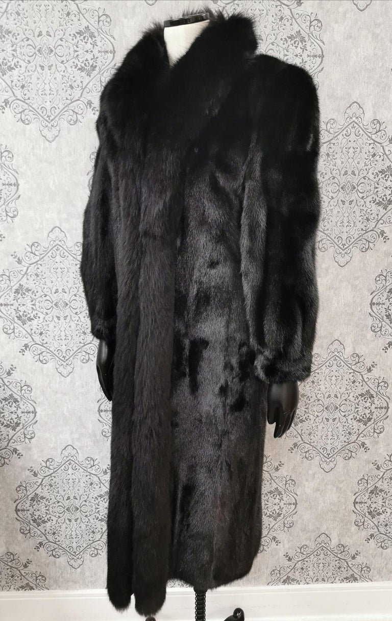 Black mink fur coat with dyed shadow fox fur trim size 8 ~no duties