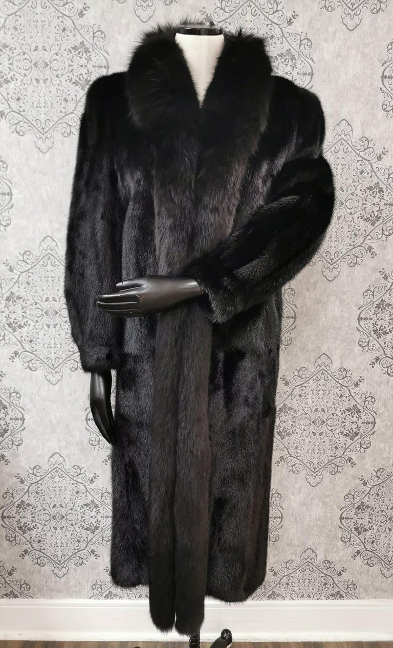 Black mink fur coat with dyed shadow fox fur trim size 8 ~no duties