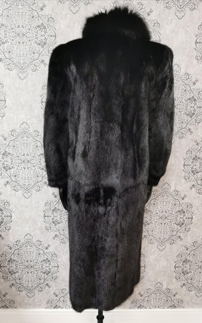 Black mink fur coat with dyed shadow fox fur trim size 10 ~no duties