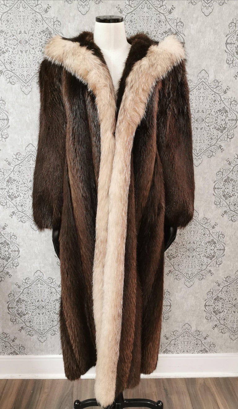 Vincenzo Beaver Fur Hooded Coat With Fox Fur Trim (Size 12-L) ~no duties