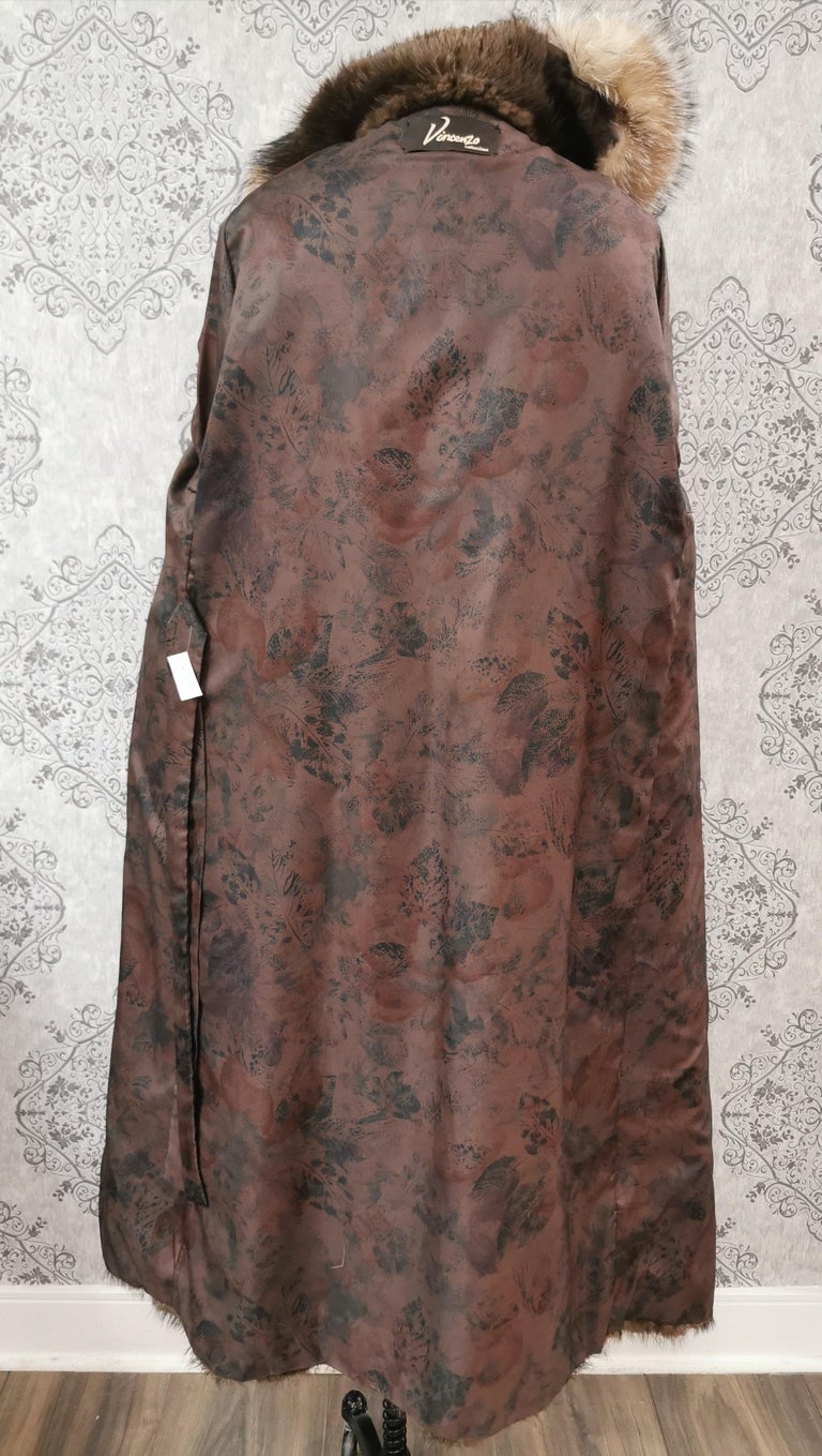 Vincenzo Beaver Fur Hooded Coat With Fox Fur Trim (Size 12-L) ~no duties