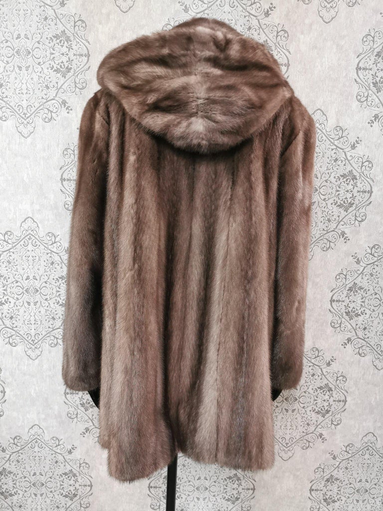 Unused blue iris mink fur coat with a hood size 12 ~no duties