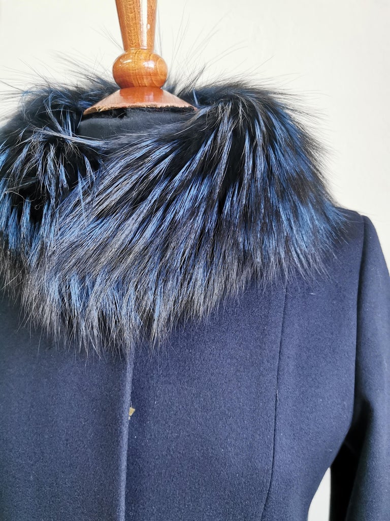 Brand new Navy Loro Piano with fox fur trim size 8