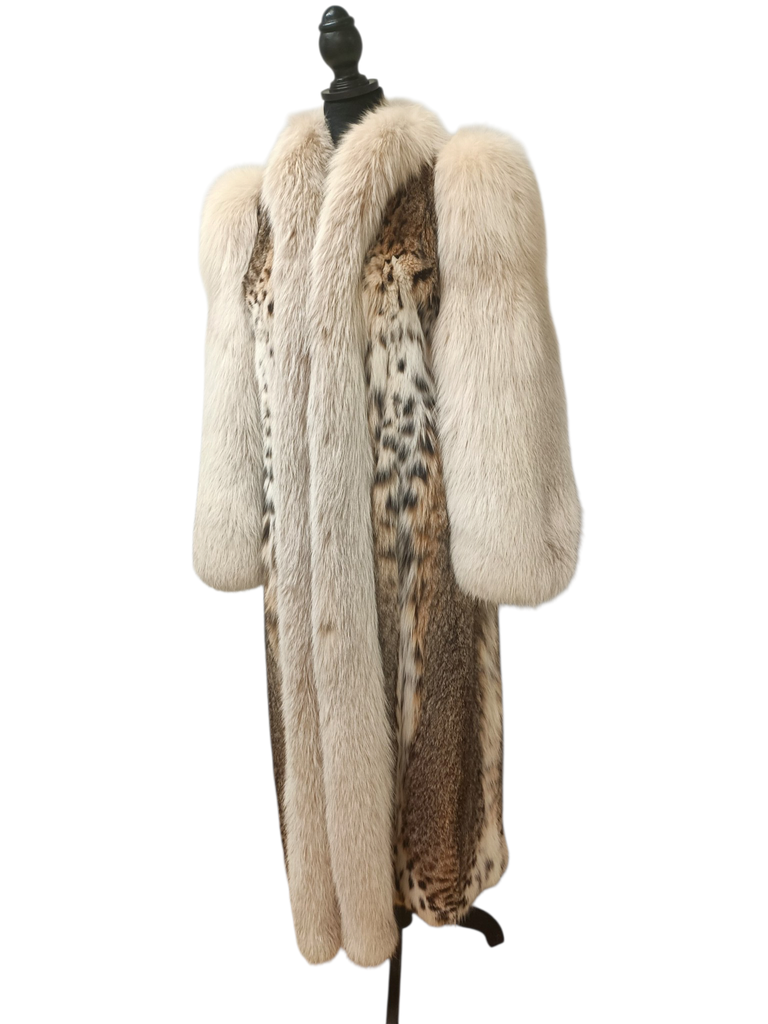 Prestigious white belly bobcat lynx fur coat 8/S~no duties