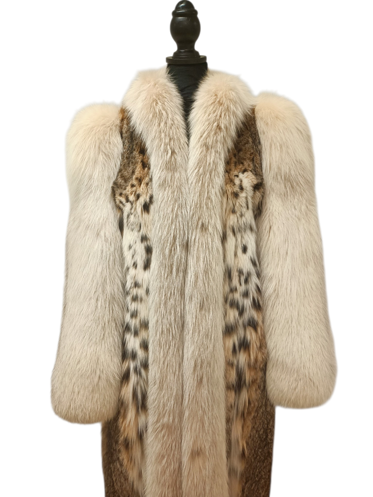Prestigious white belly bobcat lynx fur coat 8/S~no duties