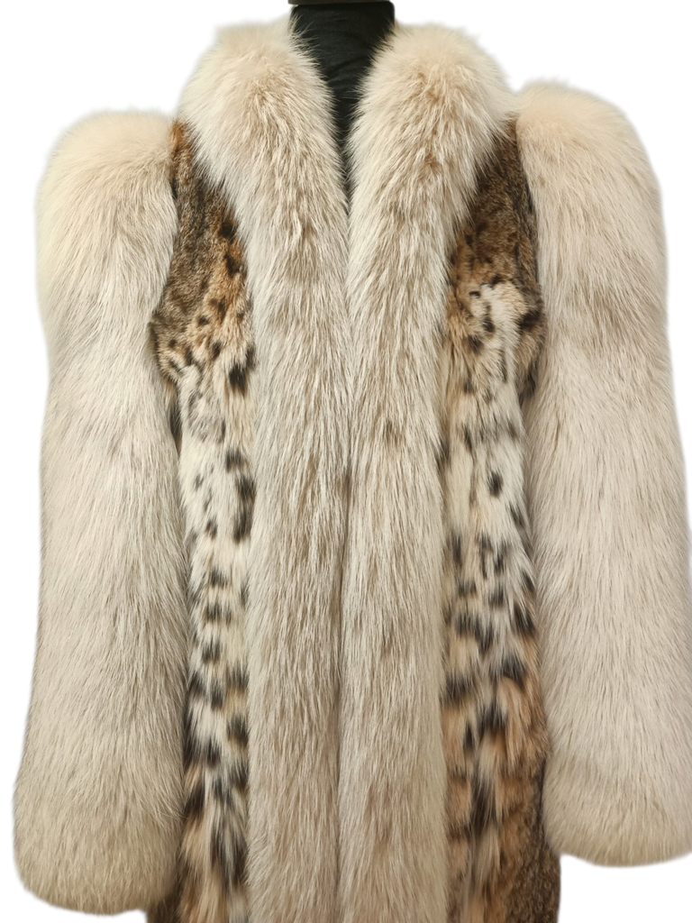Prestigious white belly bobcat lynx fur coat 8/S~no duties