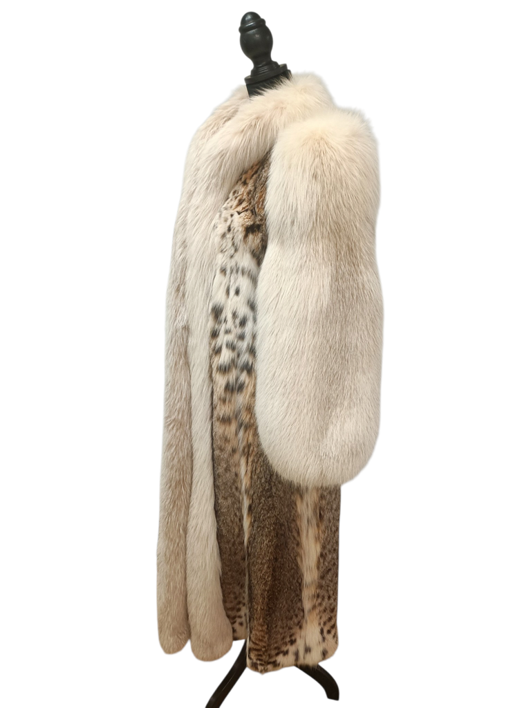 Prestigious white belly bobcat lynx fur coat 8/S~no duties