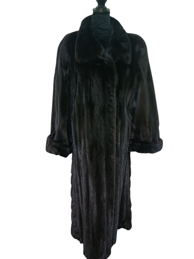 Exceptional showroom unused sectional black mink fur coat 18/L~no duties