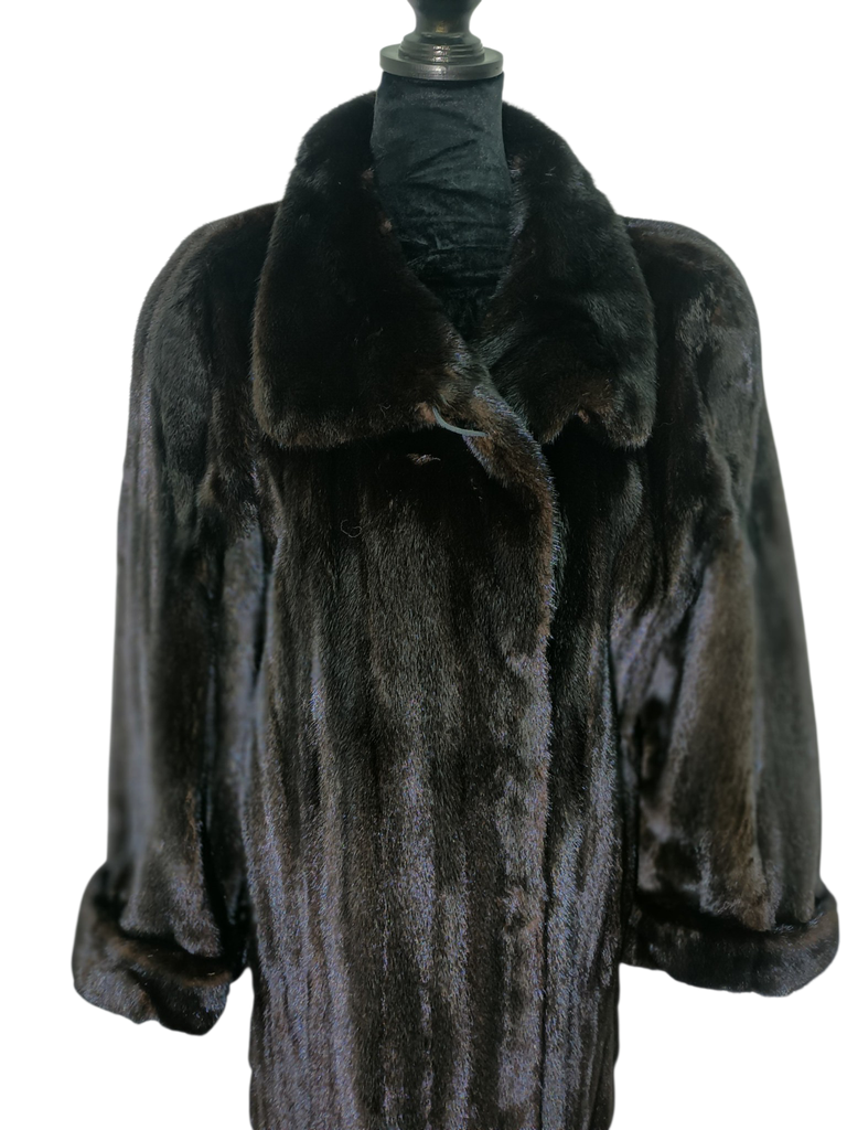 Exceptional showroom unused sectional black mink fur coat 18/L~no duties