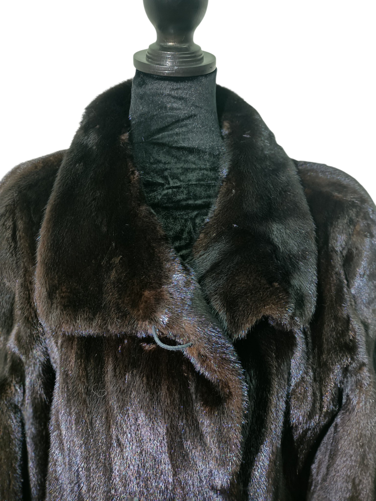 Exceptional showroom unused sectional black mink fur coat 18/L~no duties