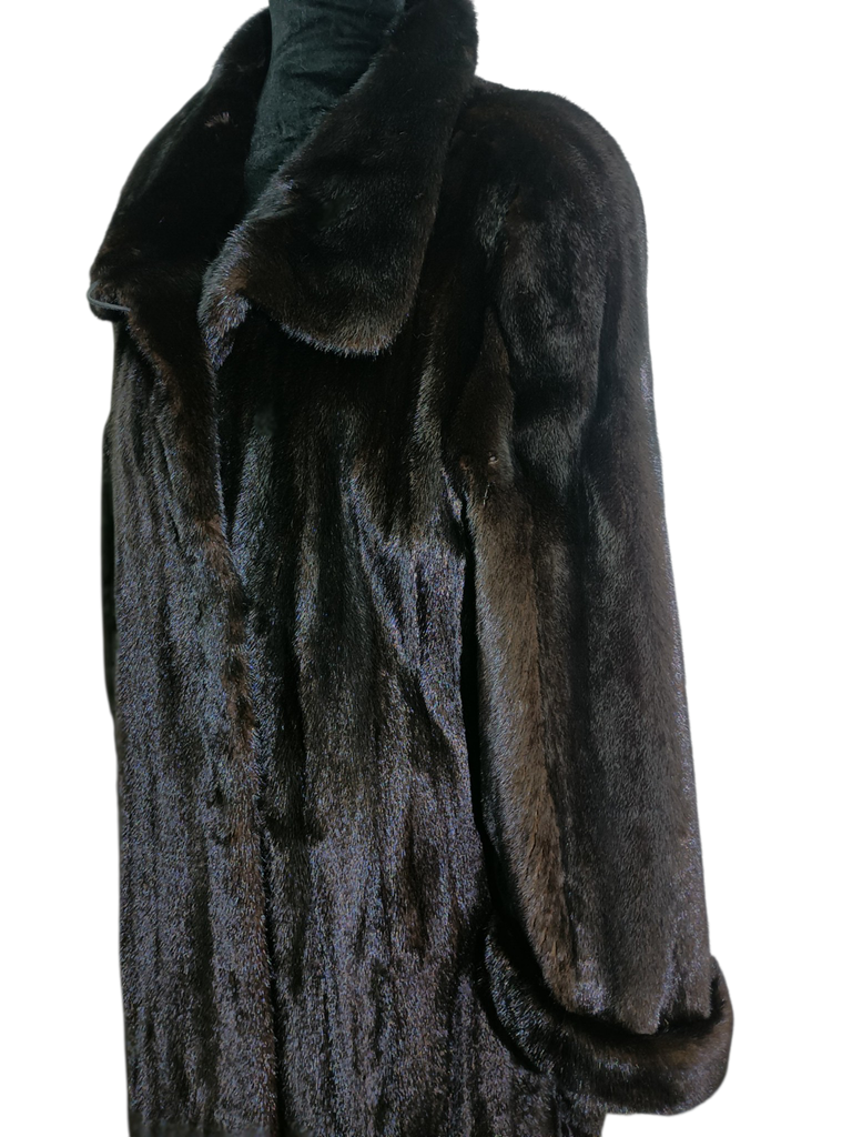 Exceptional showroom unused sectional black mink fur coat 18/L~no duties