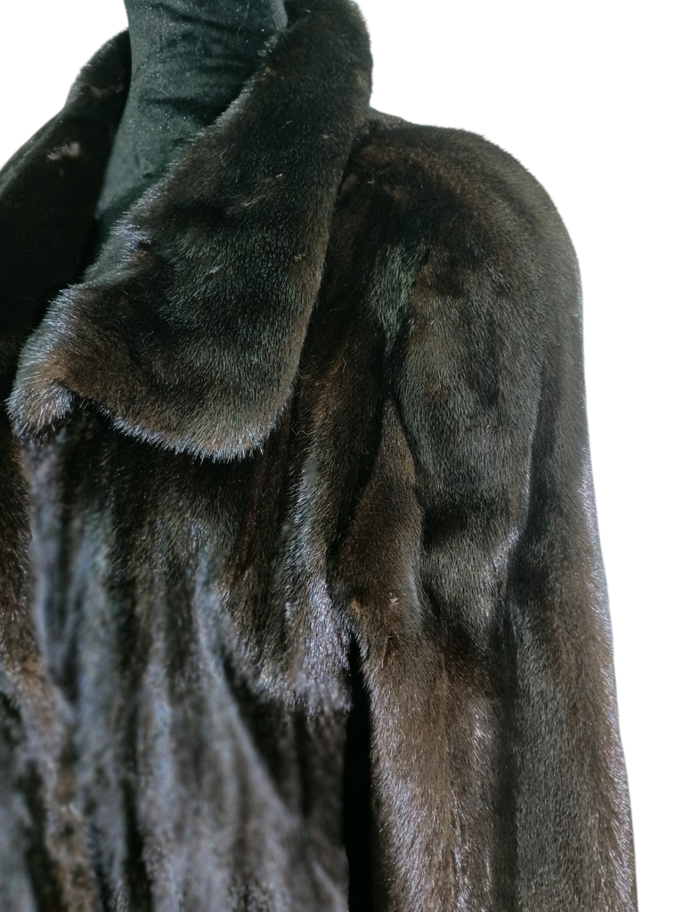 Exceptional showroom unused sectional black mink fur coat 18/L~no duties
