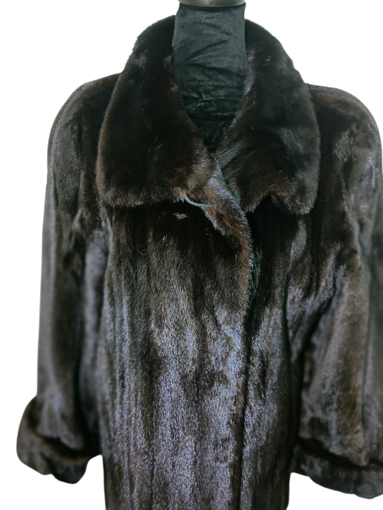 Exceptional showroom unused sectional black mink fur coat 18/L~no duties