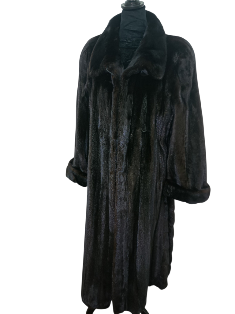 Exceptional showroom unused sectional black mink fur coat 18/L~no duties