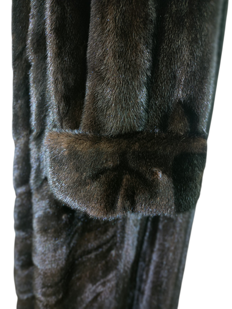 Exceptional showroom unused sectional black mink fur coat 18/L~no duties