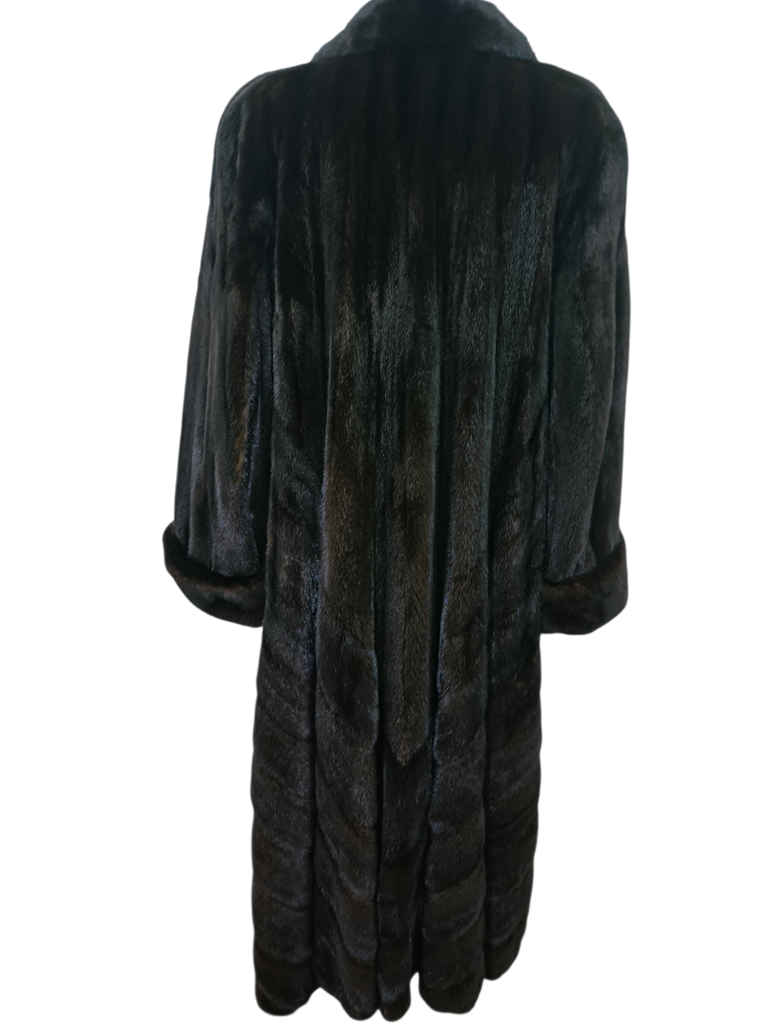 Exceptional showroom unused sectional black mink fur coat 18/L~no duties