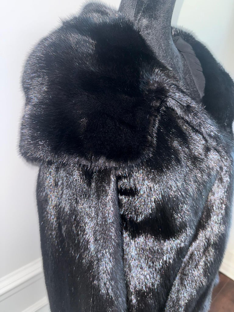 New pitch black Mink Fur jacket coat double fur hood (Size 8 - M) ~no duties