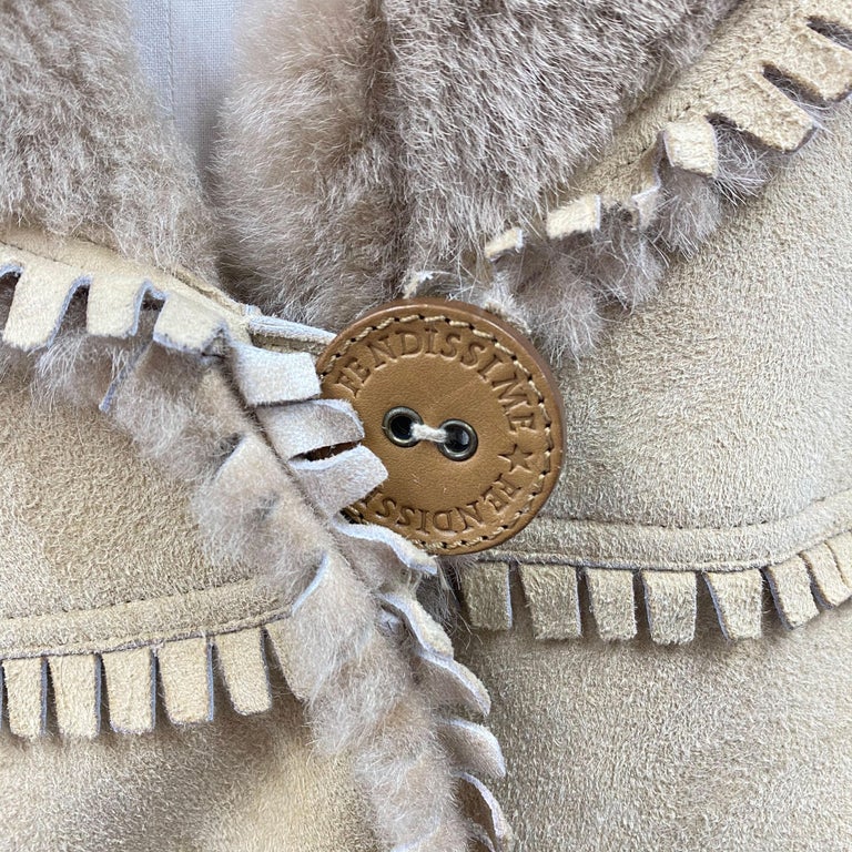 Brand New Fendi Fendissime Italian Beige Shearling Fur Coat (Size 14-L)