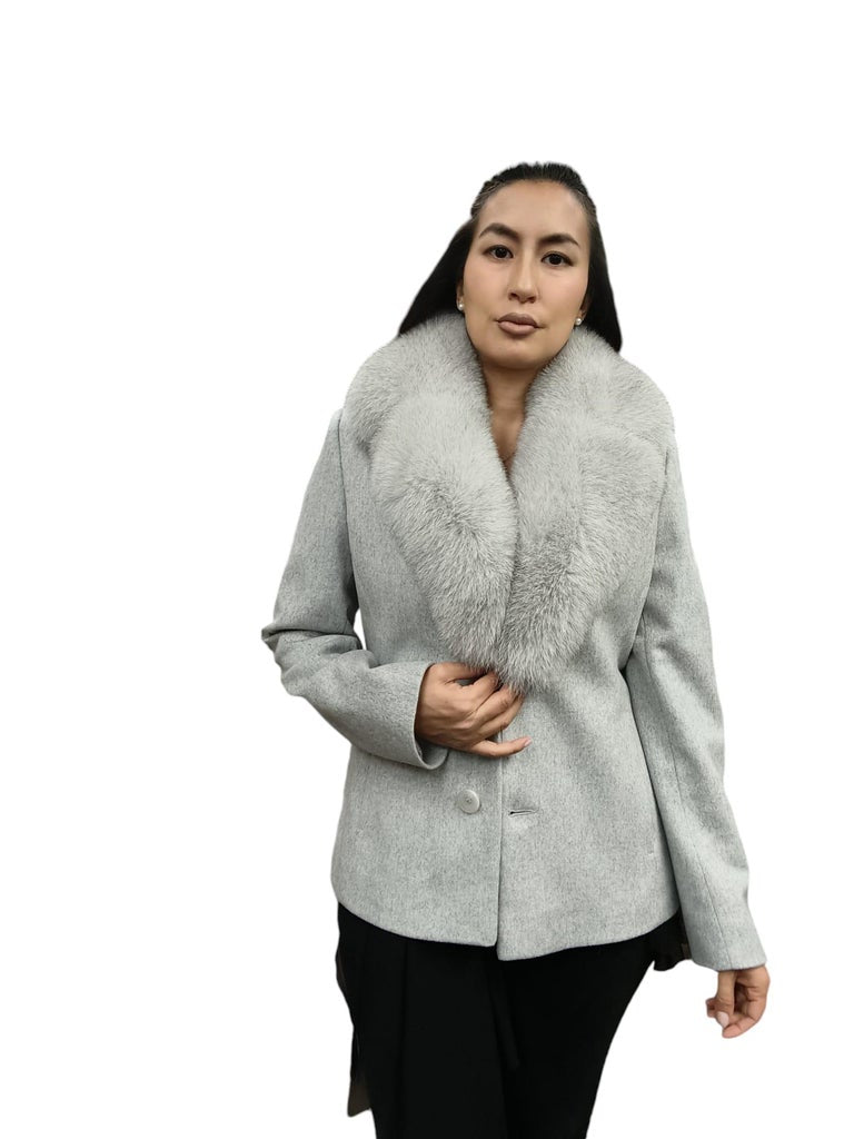 Brand new Loro Piana Gray coat fox fur collar ~no duties