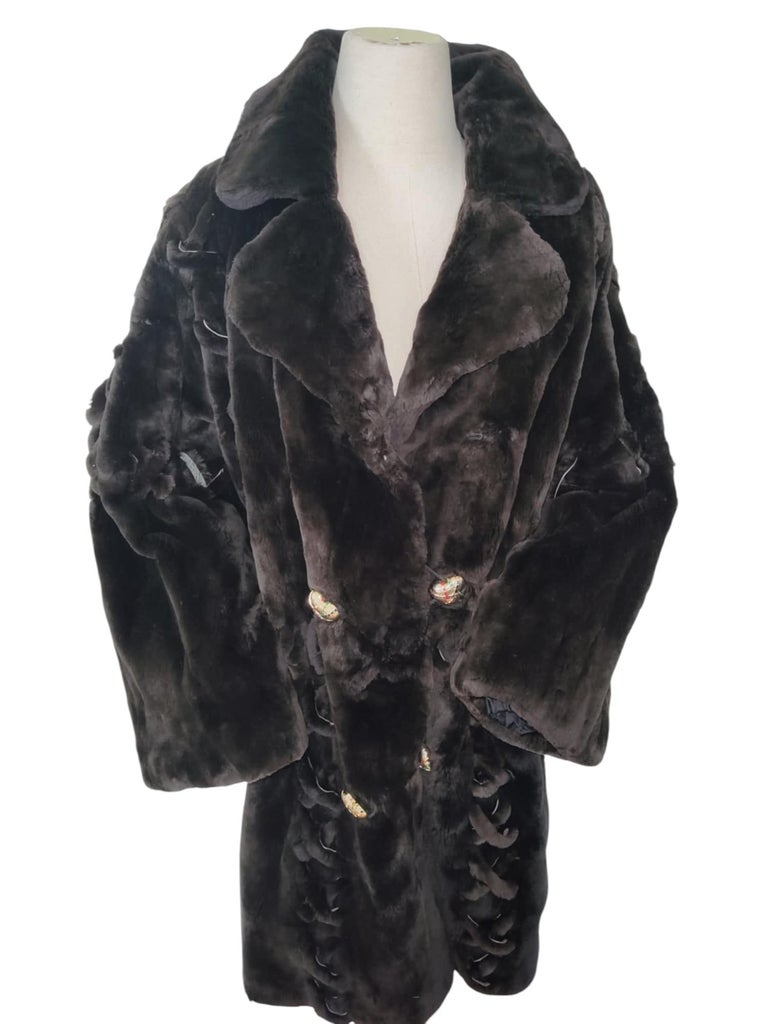 Brand New Zuki Sheared Beaver Fur Coat with Fur Trim (Size 14) ~no duties