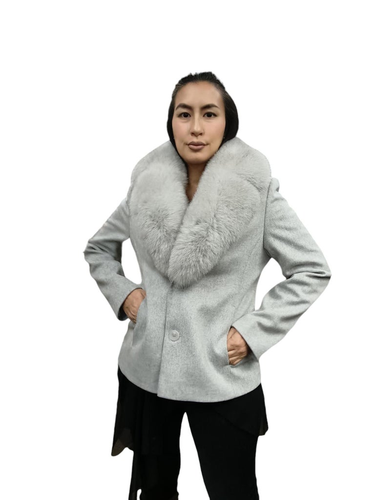 Brand new Loro Piana Gray coat fox fur collar ~no duties