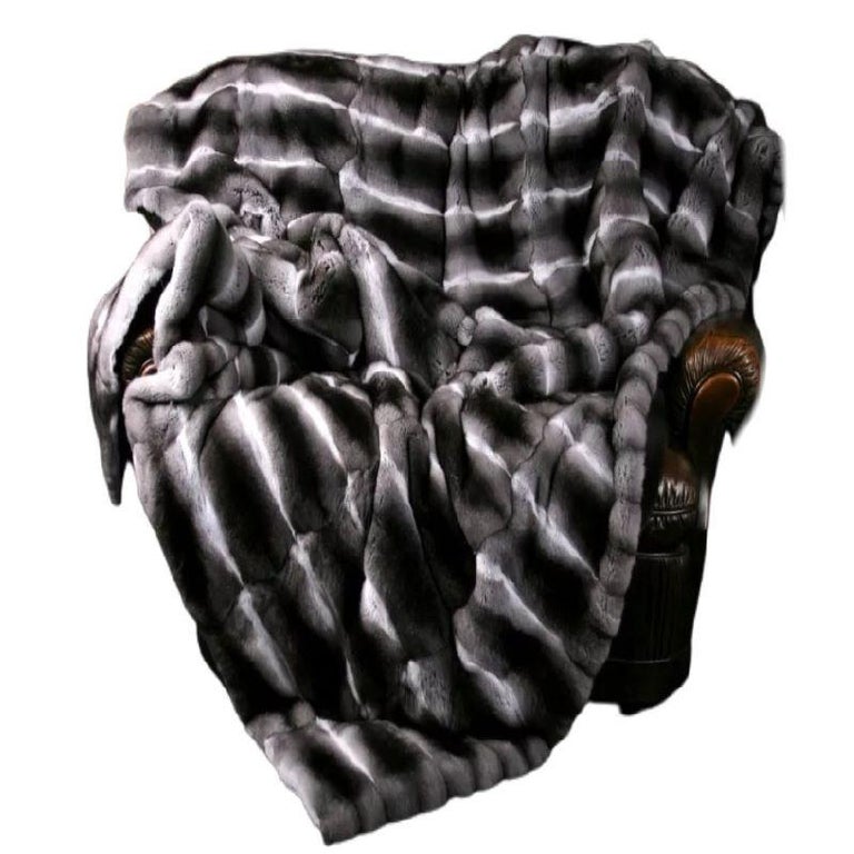 Brand New Black Velvet Chinchilla Fur blanket Mink fur (Queen Size 90"x100")