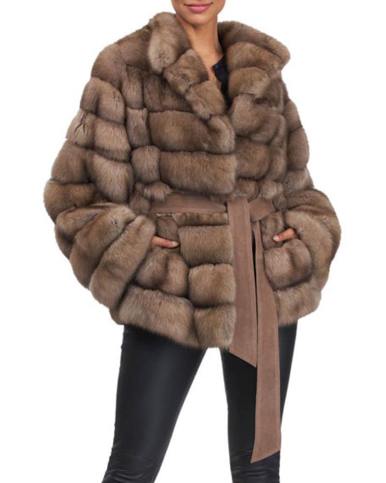 Horizontal Russian Sable Jacket with Suede Belt size S ~no duties
