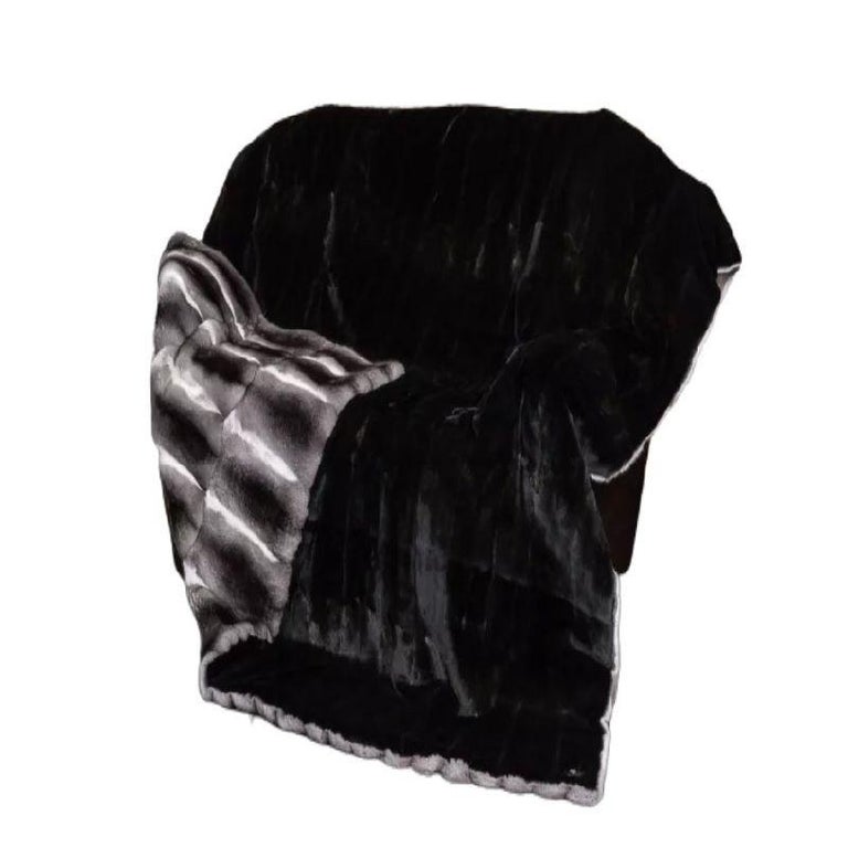Brand New Black Velvet Chinchilla Fur blanket (Queen Size 90"x100") ~no duties