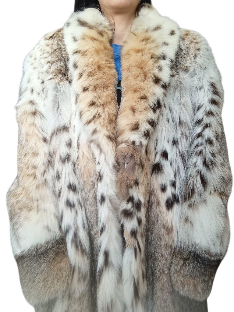 Mint white belly bobcat lynx fur coat 12- 18/XL ~no duties
