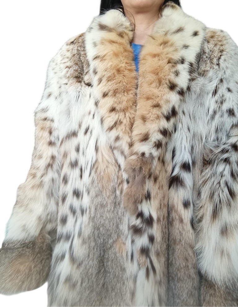 Mint white belly bobcat lynx fur coat 12- 18/XL ~no duties