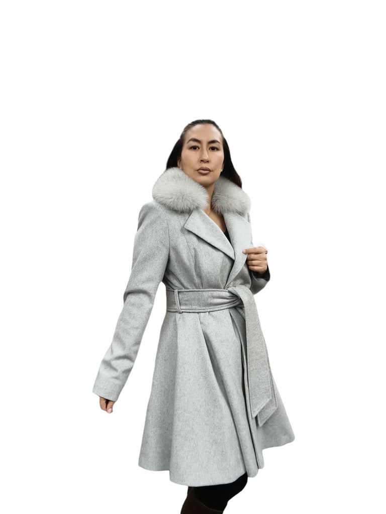 Brand new Loro Piana Gray coat fox fur collar ~no duties