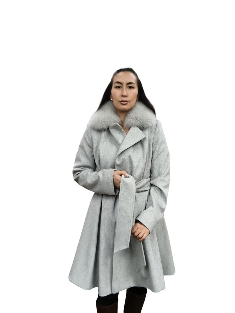 Brand new Loro Piana Gray coat fox fur collar ~no duties