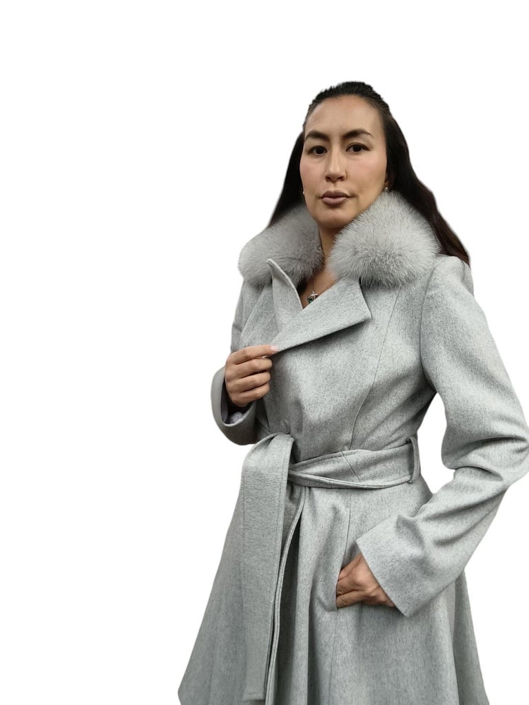 Brand new Loro Piana Gray coat fox fur collar ~no duties